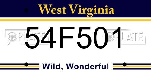 54F501 West Virginia License Plate