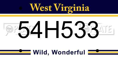 54H533 West Virginia License Plate