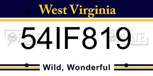 54IF819 West Virginia License Plate