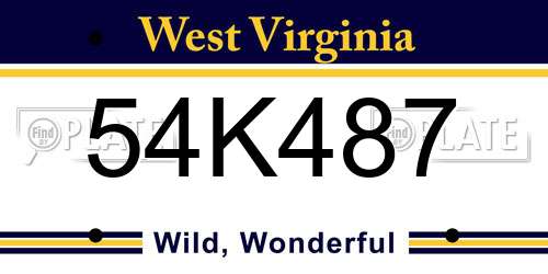 54K487 West Virginia License Plate