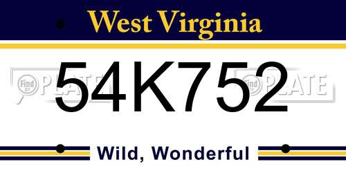 54K752 West Virginia License Plate