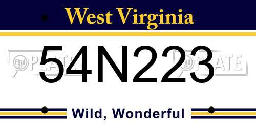 54N223 West Virginia License Plate