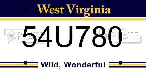 54U780 West Virginia License Plate