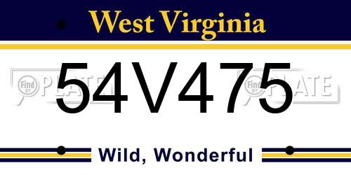 54V475 West Virginia License Plate