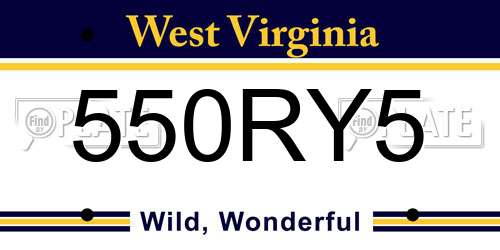 550RY5 West Virginia License Plate