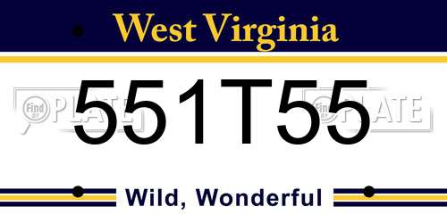 551T55 West Virginia License Plate