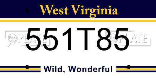551T85 West Virginia License Plate
