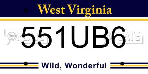 551UB6 West Virginia License Plate
