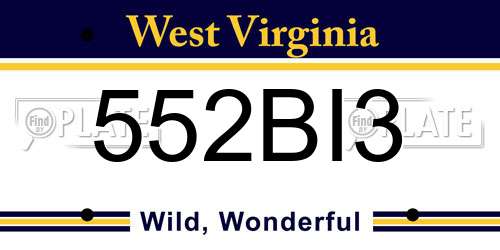 552BI3 West Virginia License Plate