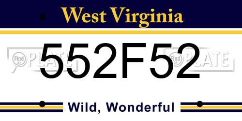 552F52 West Virginia License Plate
