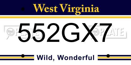 552GX7 West Virginia License Plate
