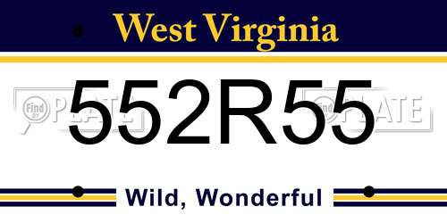 552R55 West Virginia License Plate