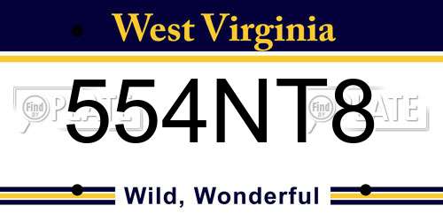 554NT8 West Virginia License Plate