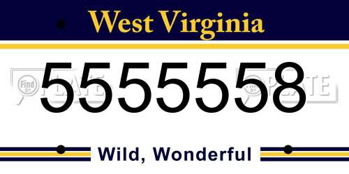 5555558 West Virginia License Plate