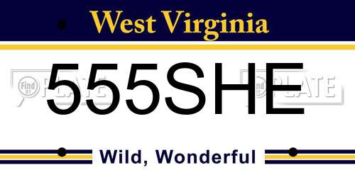 555SHE West Virginia License Plate