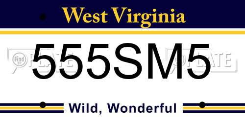 555SM5 West Virginia License Plate