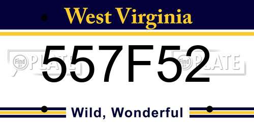557F52 West Virginia License Plate