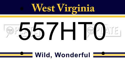 557HT0 West Virginia License Plate