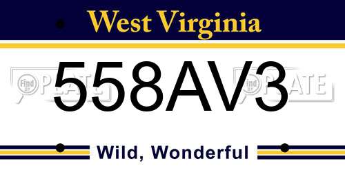 558AV3 West Virginia License Plate