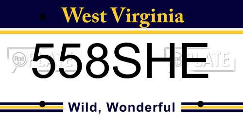 558SHE West Virginia License Plate