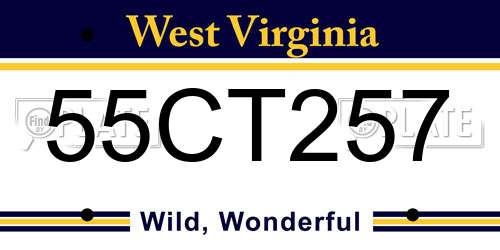 55CT257 West Virginia License Plate