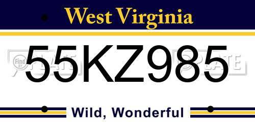 55KZ985 West Virginia License Plate