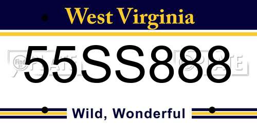 55SS888 West Virginia License Plate