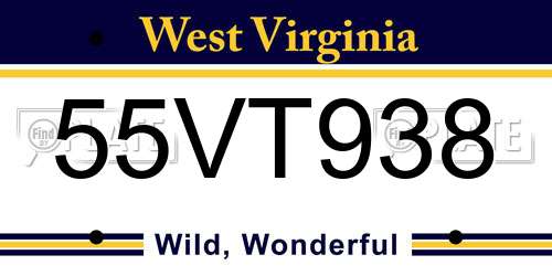 55VT938 West Virginia License Plate