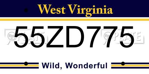 55ZD775 West Virginia License Plate