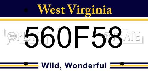 560F58 West Virginia License Plate
