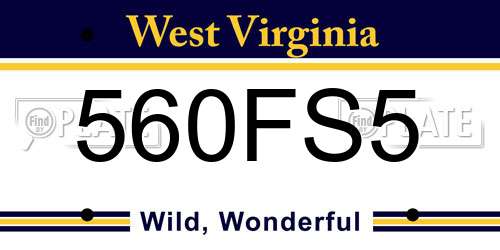 560FS5 West Virginia License Plate