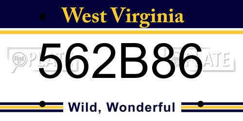 562B86 West Virginia License Plate