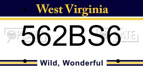 562BS6 West Virginia License Plate