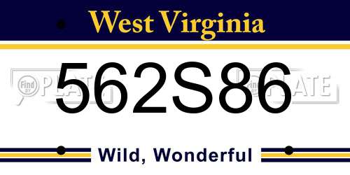 562S86 West Virginia License Plate