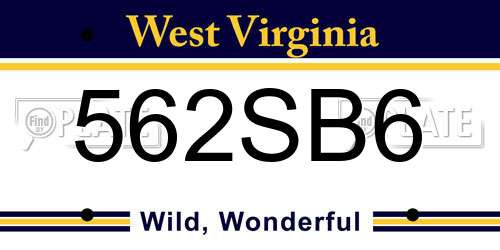 562SB6 West Virginia License Plate
