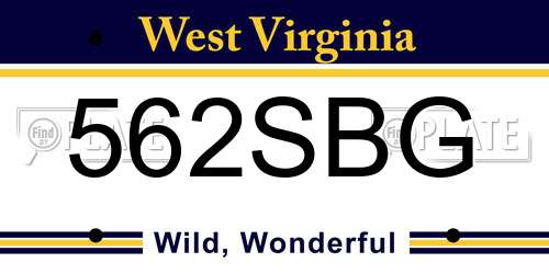 562SBG West Virginia License Plate