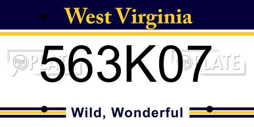 563K07 West Virginia License Plate