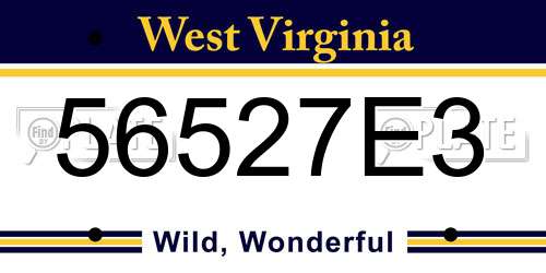 56527E3 West Virginia License Plate