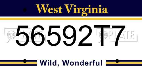56592T7 West Virginia License Plate