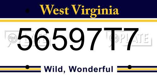 56597T7 West Virginia License Plate