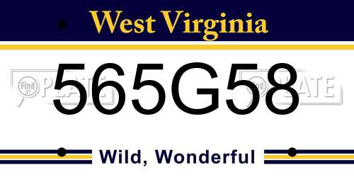 565G58 West Virginia License Plate