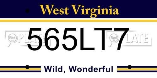 565LT7 West Virginia License Plate