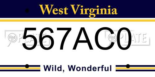 567AC0 West Virginia License Plate