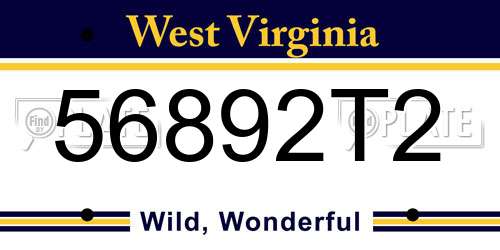 56892T2 West Virginia License Plate