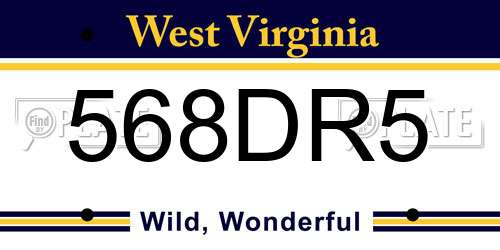 568DR5 West Virginia License Plate