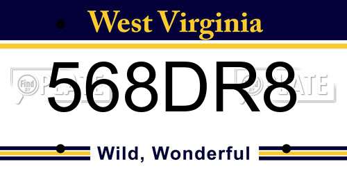 568DR8 West Virginia License Plate