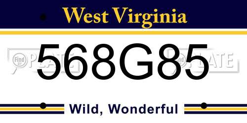 568G85 West Virginia License Plate