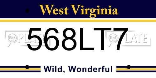 568LT7 West Virginia License Plate