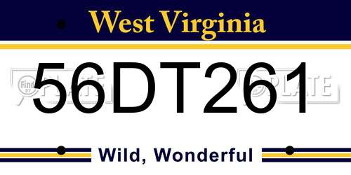 56DT261 West Virginia License Plate