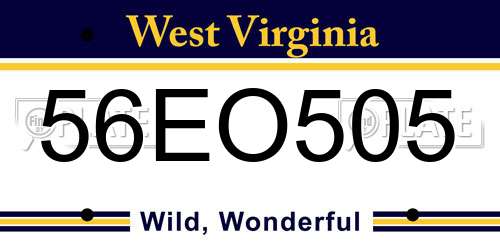 56EO505 West Virginia License Plate